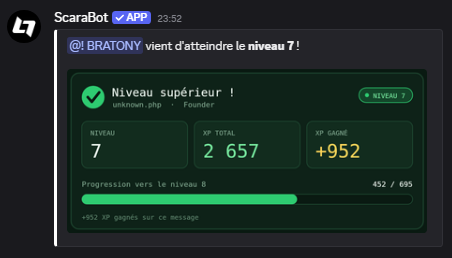 Aperçu du message de niveau de ScaraBot
