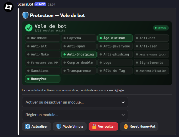 Aperçu de la protection de ScaraBot